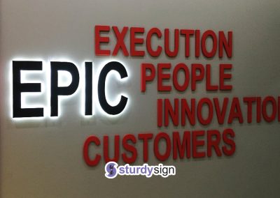 EPIC office feature wall signage